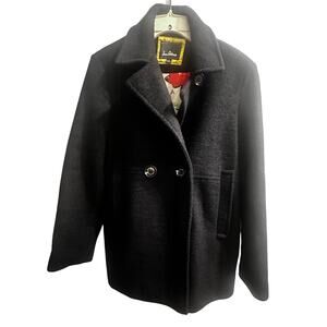 Sam Edelman Black Wool Pea coat Size 8 colorful lining long